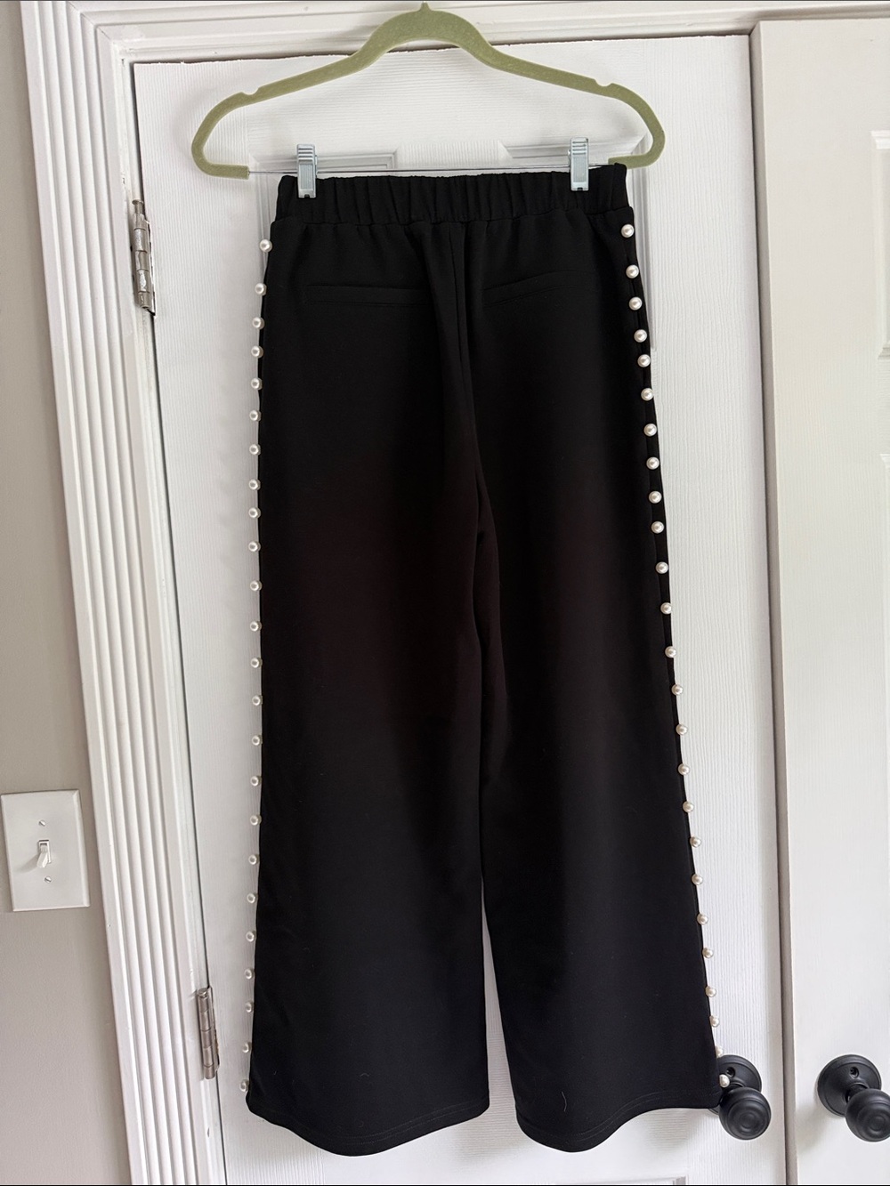 Wide-Leg Black Pearl-Accent Pants